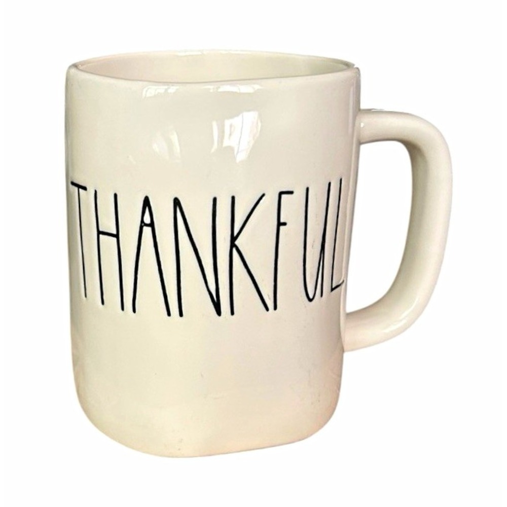 Rae Dunn Artisan Collection THANKFUL Off White Ceramic Coffee Cocoa Mug 16 oz